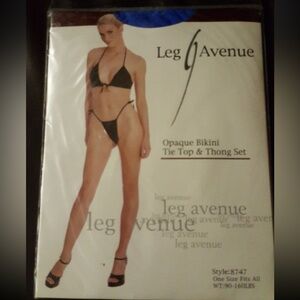 NIP Sexy Skimpy Leg Avenue Opaque Royal Blue Bikini Tie Tip & Lingerie Thong Set